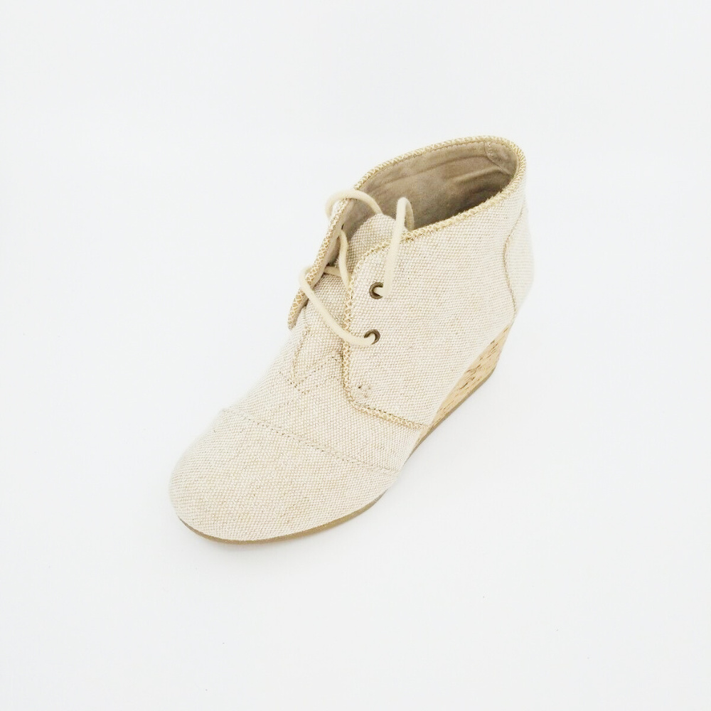 Toms Womens Desert Wedge Natural Metallic Linen - Picture 3 of 8